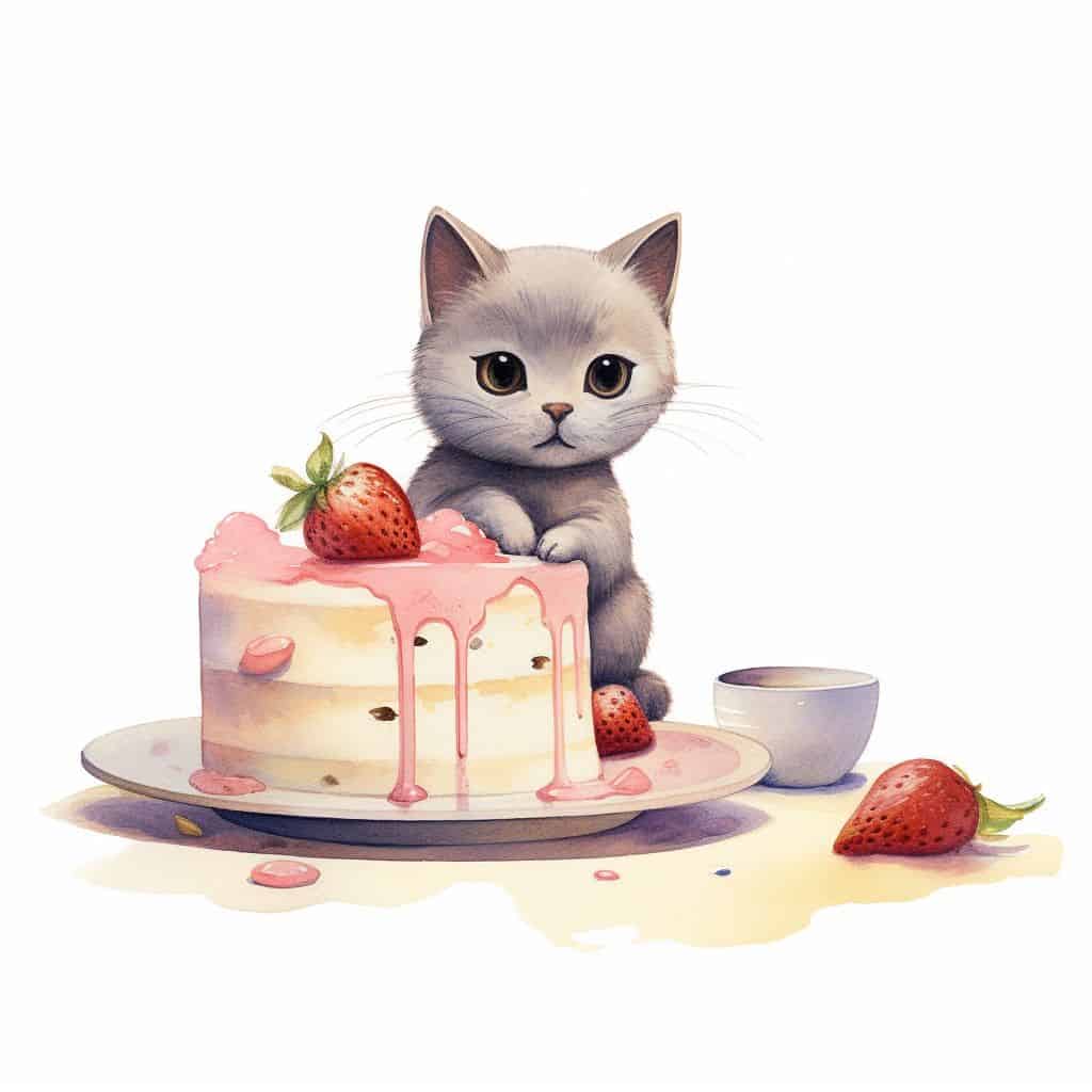 cat eating cake drawing